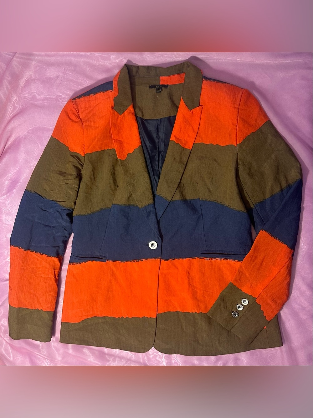 Marciano Colorblock Stripe Single Button Tailored Statement Blazer Size M